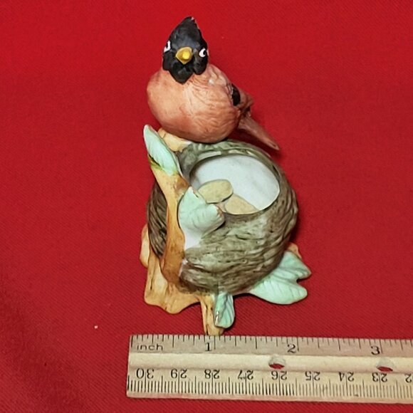 Vintage IW Rice Cardinal Bird Perched on Nest Porcelain Figurine - Picture 9 of 13